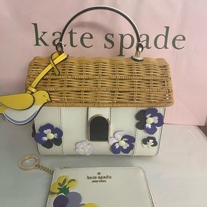 Kate Spade Novelty Leather and Wicker Birdhouse and Matching Wallet NWT